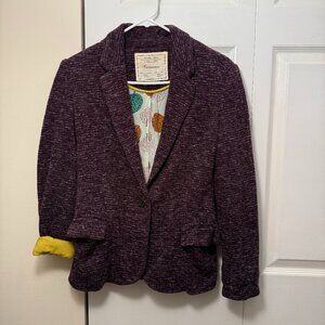 Anthropologie Cartonnier Dashes Knit Plum Purple Blazer S